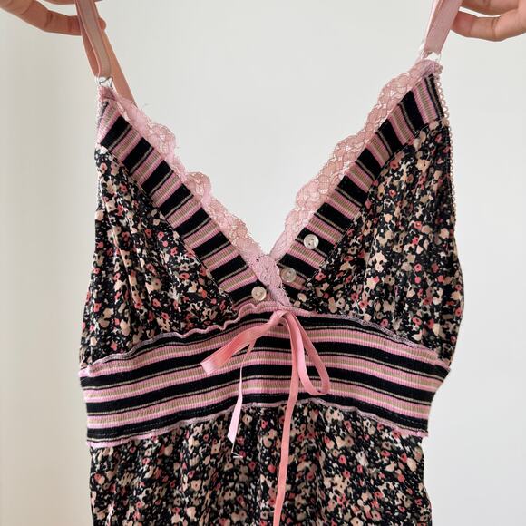 Vintage Euro floral + stripe satin knit camisole top (S/M) - Picture 6 of 7